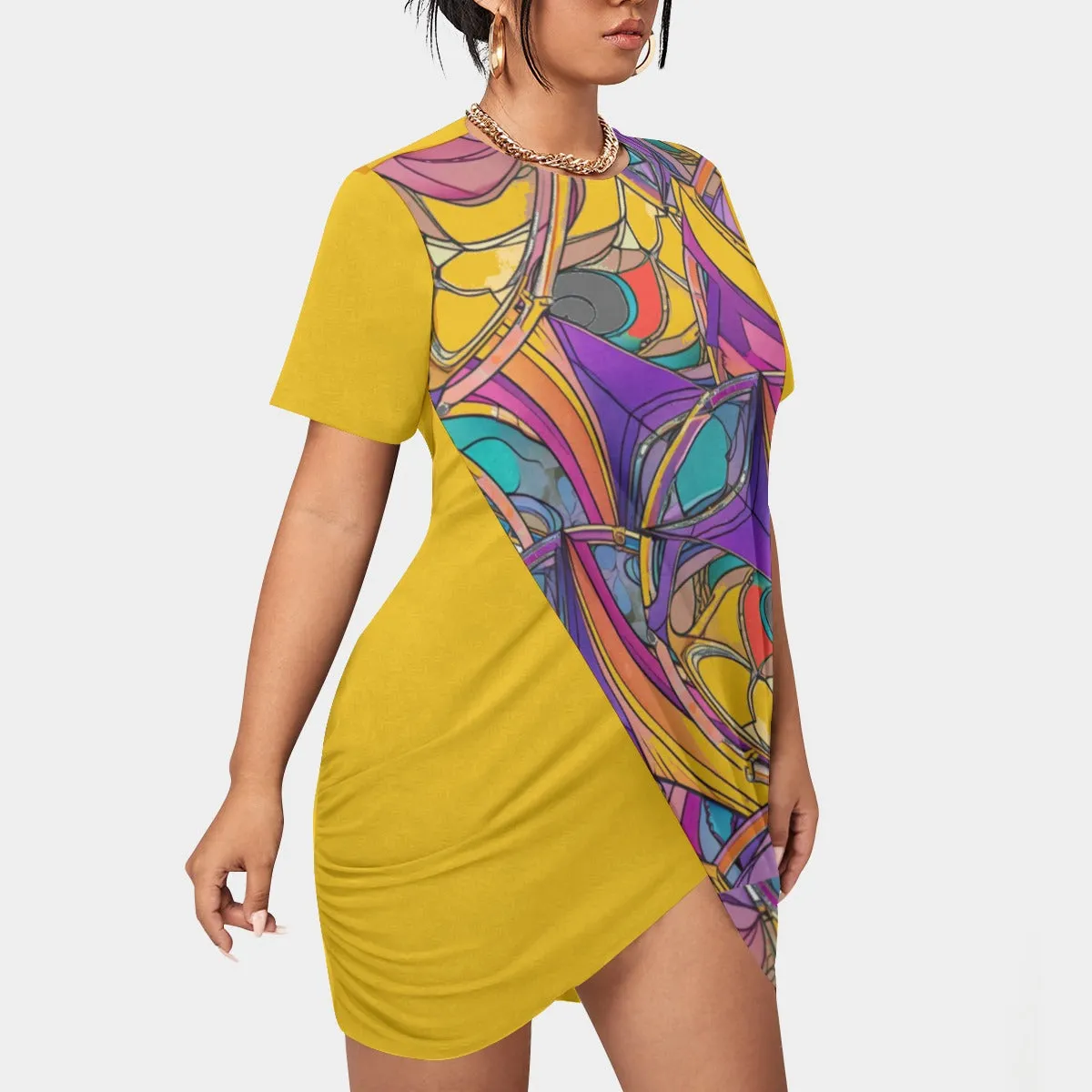 Abstract Urbania Women’s Stacked Hem Voluptuous ( ) Plus Size Dress With Short Sleeve