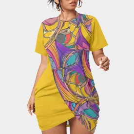 Abstract Urbania Women’s Stacked Hem Voluptuous ( ) Plus Size Dress With Short Sleeve