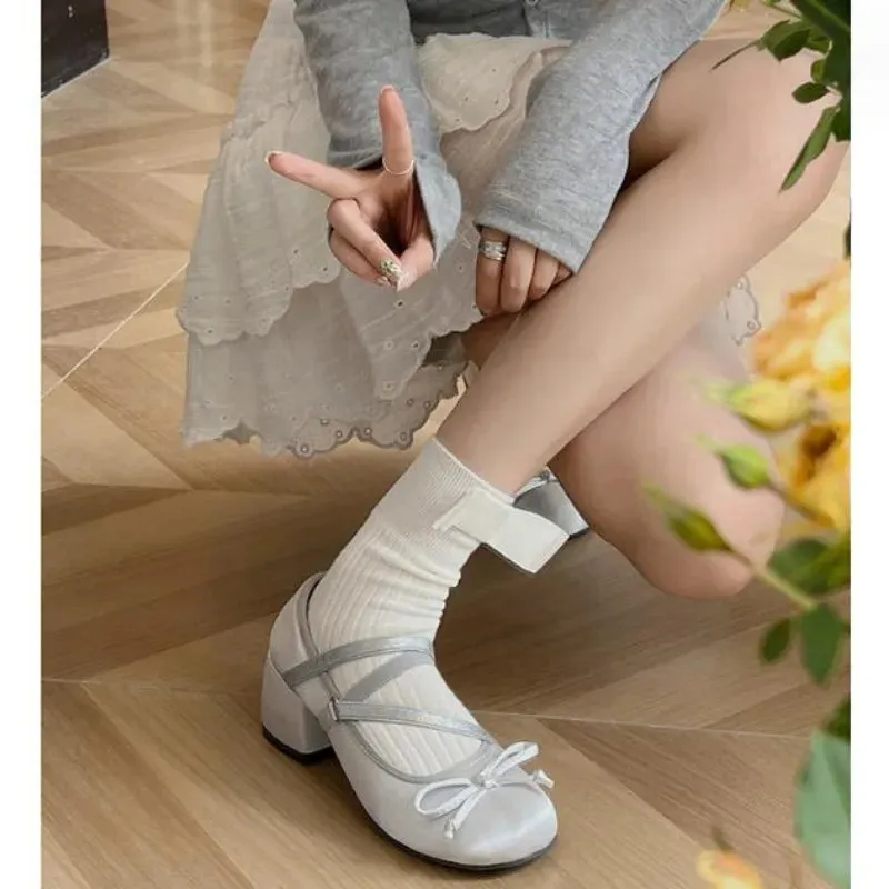 Advbridge -  Chunky Heels Lolita Pumps Shoes Hot Brand Spring Summer French Style Elegance Women Pumps Lace Up Ballet Style Single Shoes