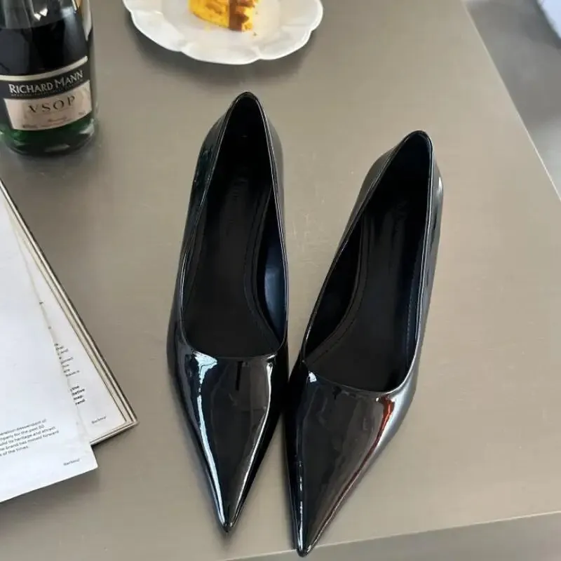 Advbridge  -  Fashion Patent Leather Women Pointed Toe Pumps Shallow Slip On Ladies Elegant  Party Thin Heel Shoes 2024 Spring Office Footwear