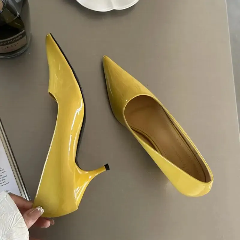 Advbridge  -  Fashion Patent Leather Women Pointed Toe Pumps Shallow Slip On Ladies Elegant  Party Thin Heel Shoes 2024 Spring Office Footwear