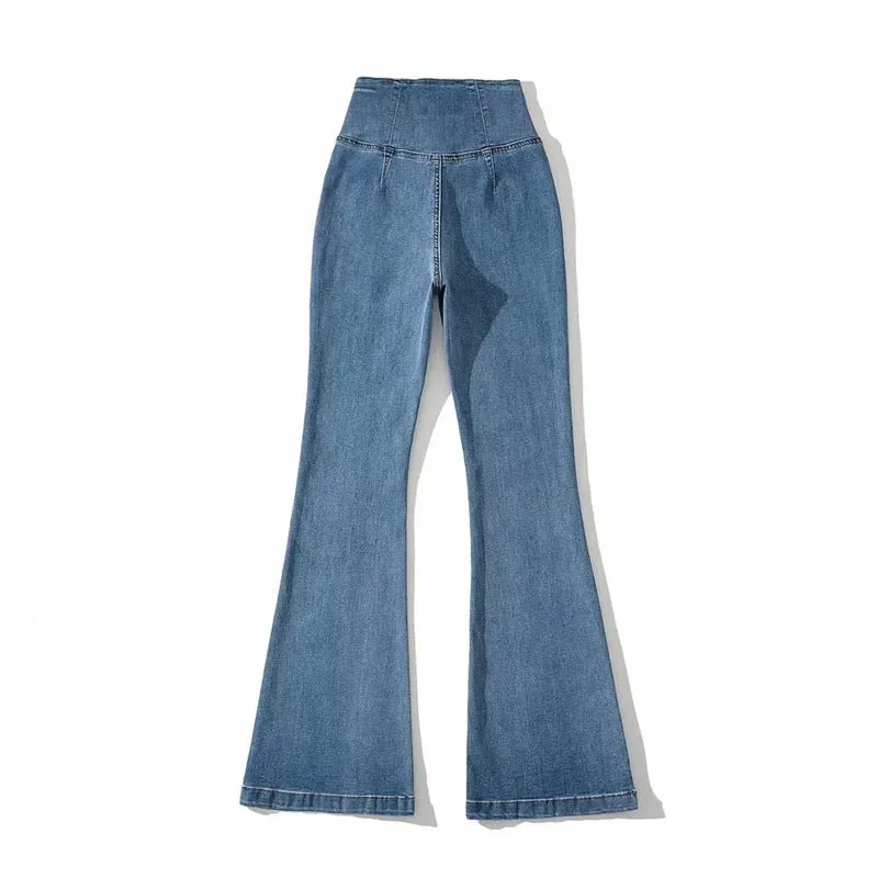 American Retro High Waist Irregular Denim Bootleg Pants Women