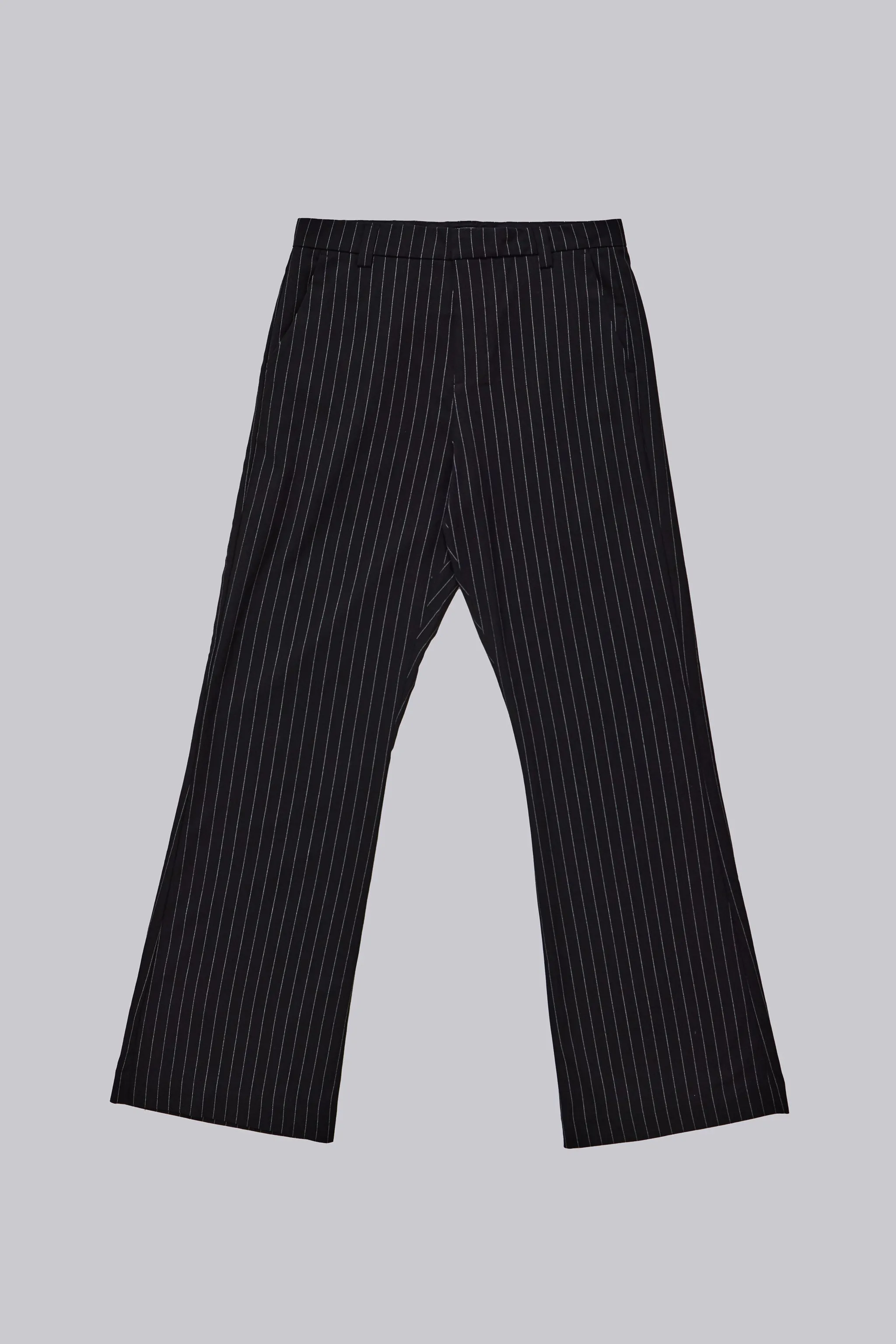 Black Pinstripe Stacked Bootcut Suit Pants