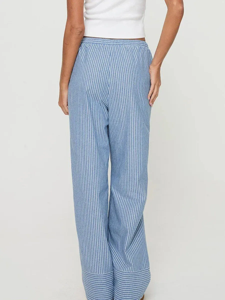 Elastic Casual Blue Loose Basics Versatility Daily Striped Pants