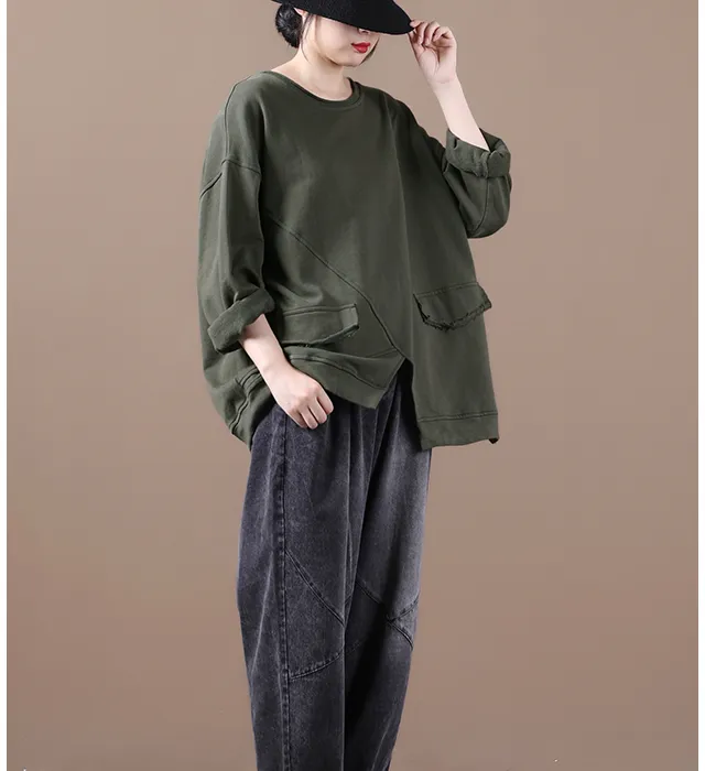 Fleece Sweater Autumn Women Cotton Tops Women Coat Loose Style H9506