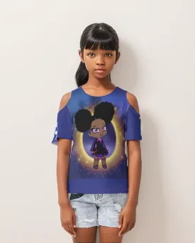 Fro-Puff Girl's Cold Shoulder T-shirt With Ruffle Sleeves