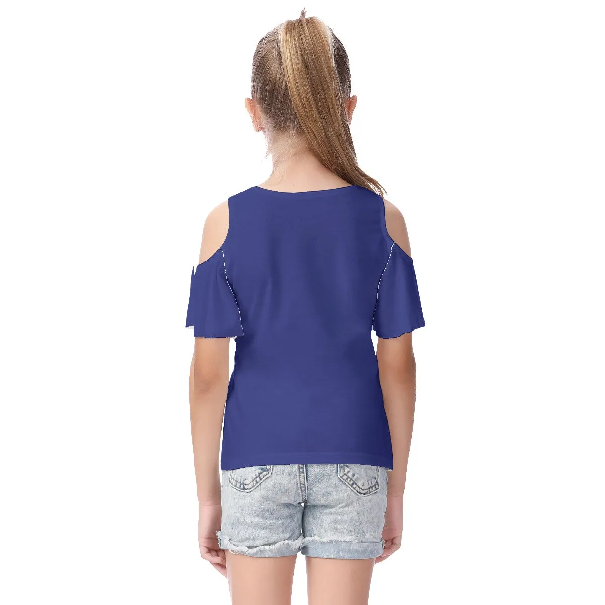 Fro-Puff Girl's Cold Shoulder T-shirt With Ruffle Sleeves