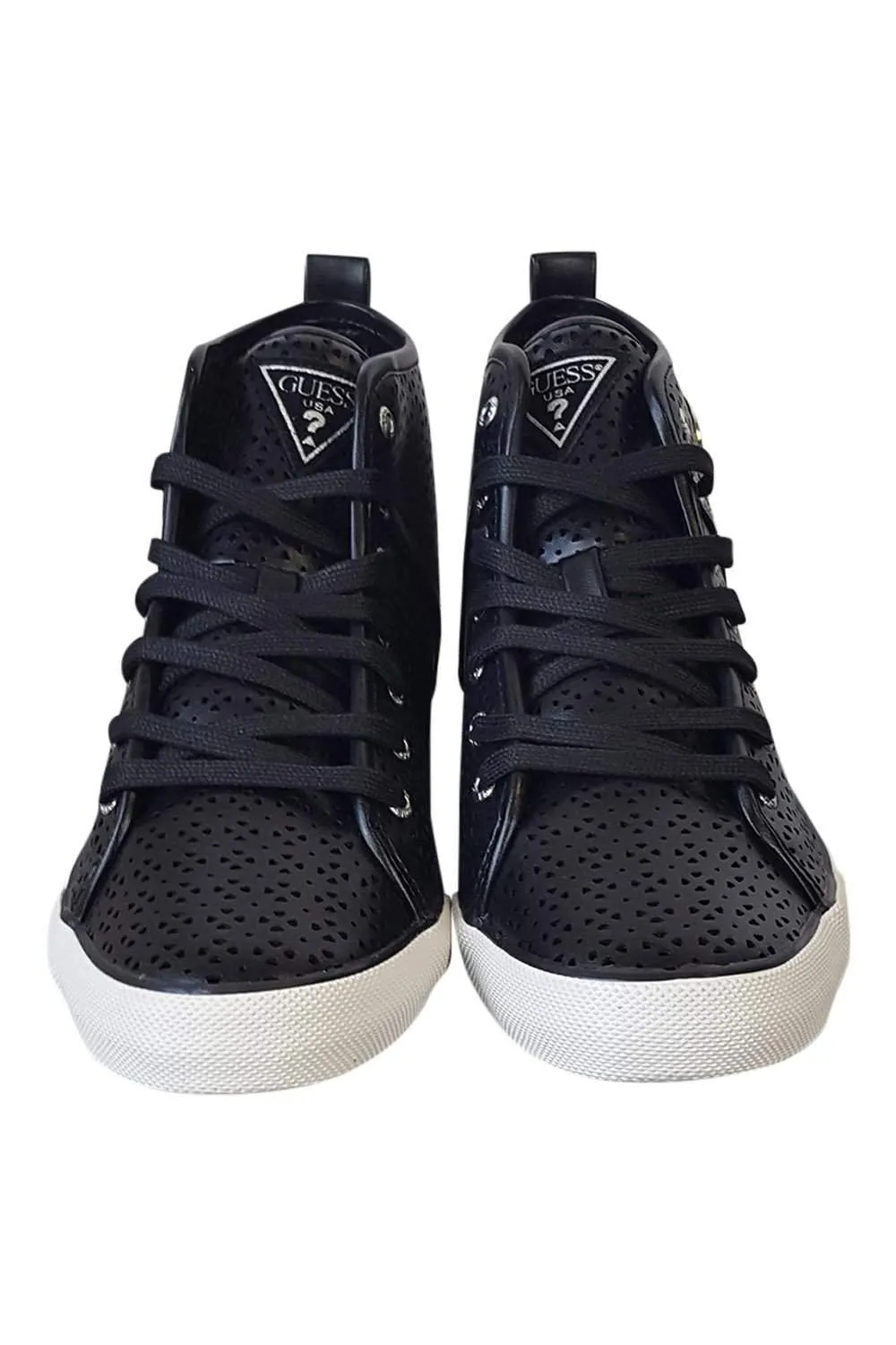 GUESS Glinna Matte Black Laser Cut High Top Sneakers (41)