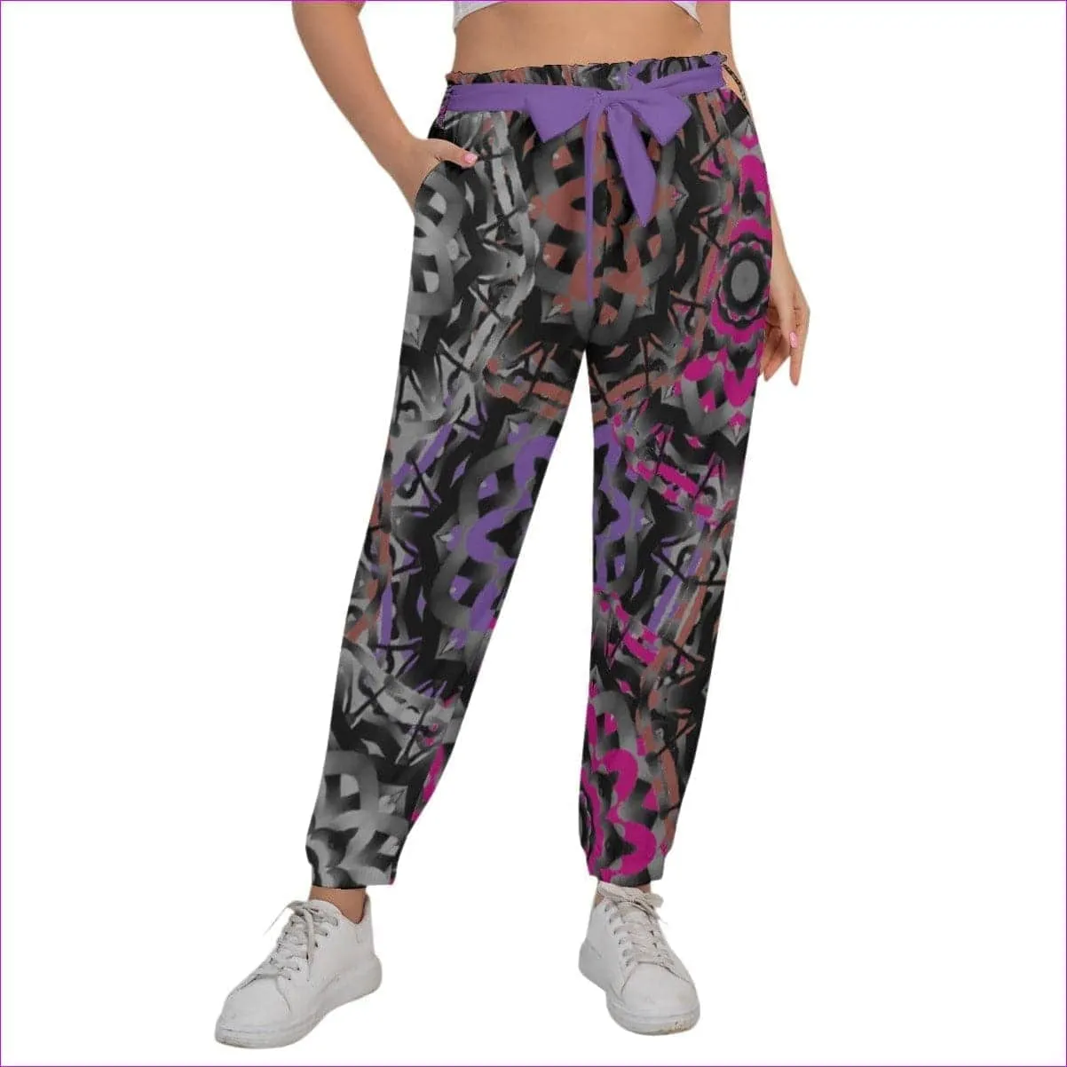 Mandala Graffiti Women’s Trousers With Waist Belt Voluptuous ( ) Plus Size