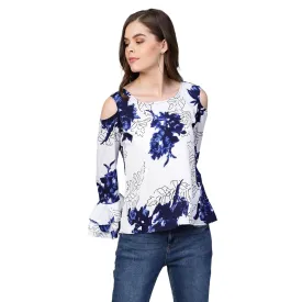 Party wear Floral Printed Crepe White Top for Girls