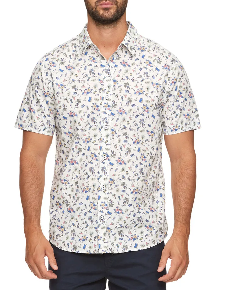 Pensacola Beach Print Shirt in White Multi by Flag and Anthem