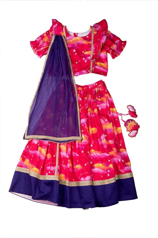 Promise Of A New Dawn Pink Lehenga and Frilled Blouse Set for Girls