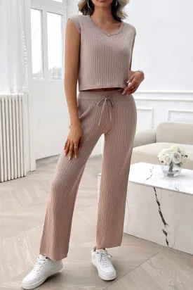 Ribbed Round Neck Top and Pants Set