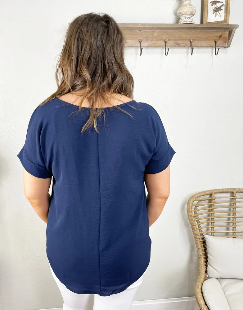 Scoop Neck Top in Navy by Entro