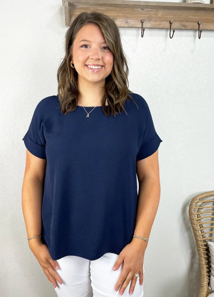 Scoop Neck Top in Navy by Entro