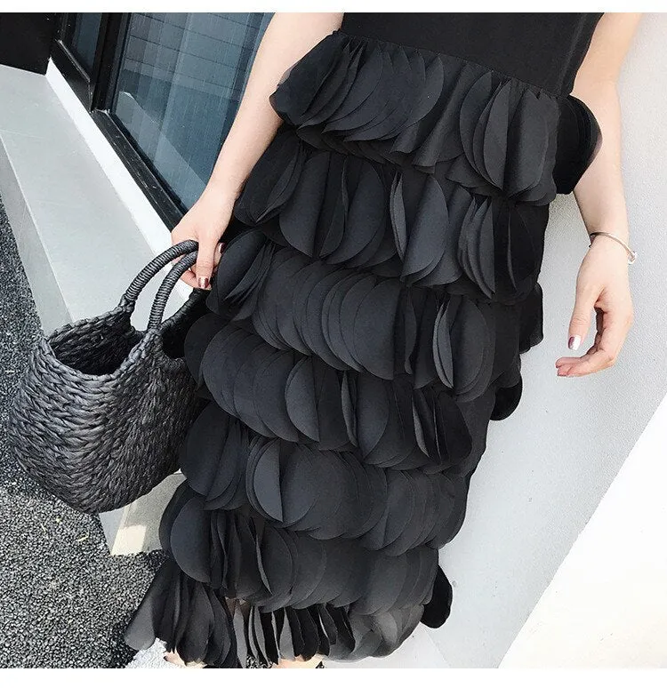 Sleeveless Spaghetti Strap Layered Patches Midi Dress