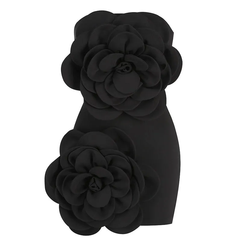 Strapless Flower Detail Mini Bodycon Dress