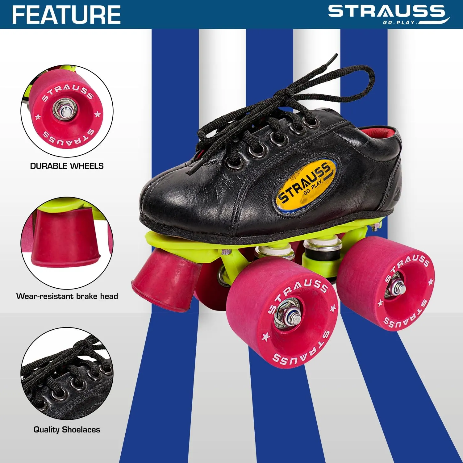 STRAUSS Gripper Skating Shoes | Fixed Body Roller Skates | Shoe Skate With Rubber Wheel |Ideal For Boys, Girls and Kids |Suitable For All Skill Level | Ideal For Junior (13-14 Years) ,Size-6, (Red/Black)