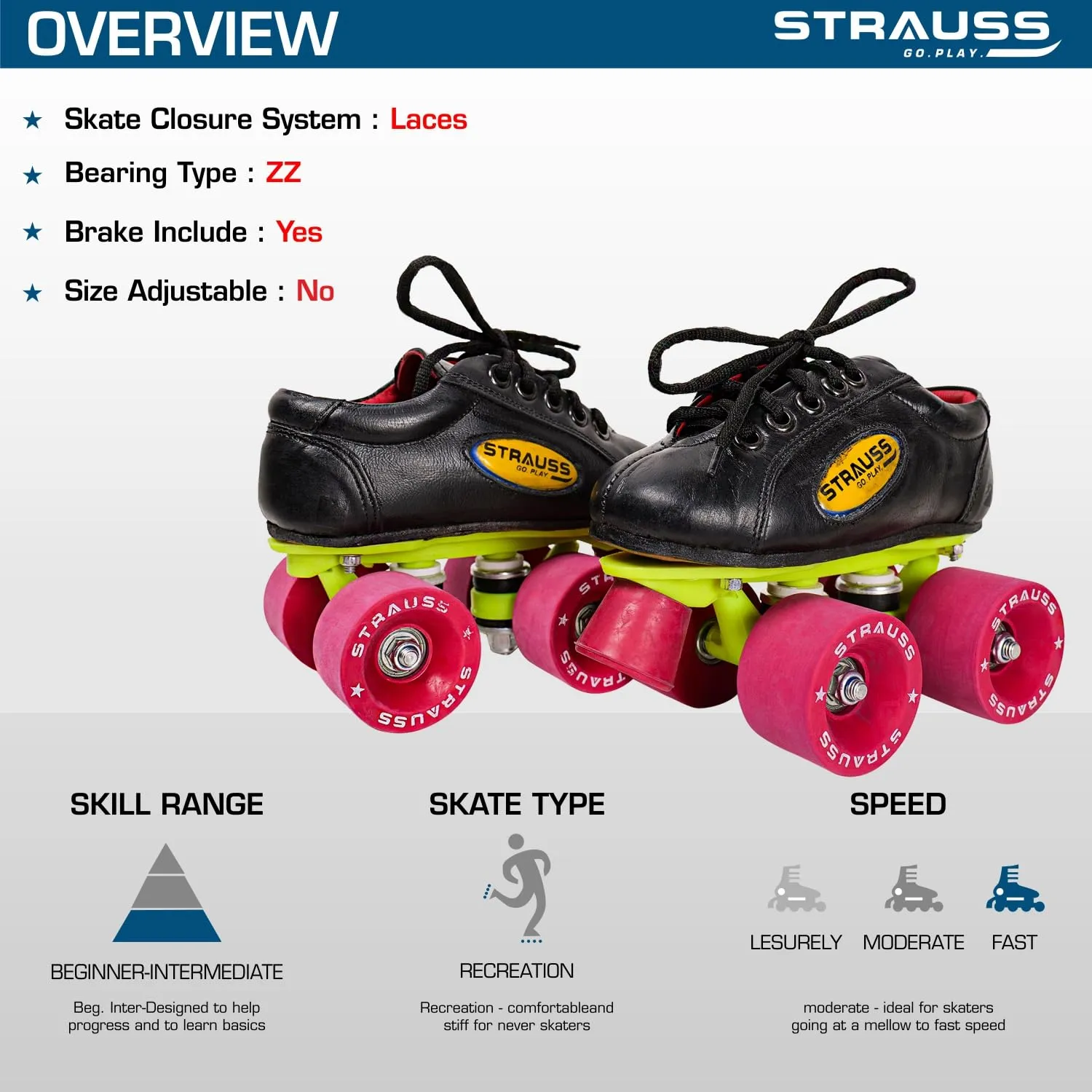 STRAUSS Gripper Skating Shoes | Fixed Body Roller Skates | Shoe Skate With Rubber Wheel |Ideal For Boys, Girls and Kids |Suitable For All Skill Level | Ideal For Junior (13-14 Years) ,Size-6, (Red/Black)