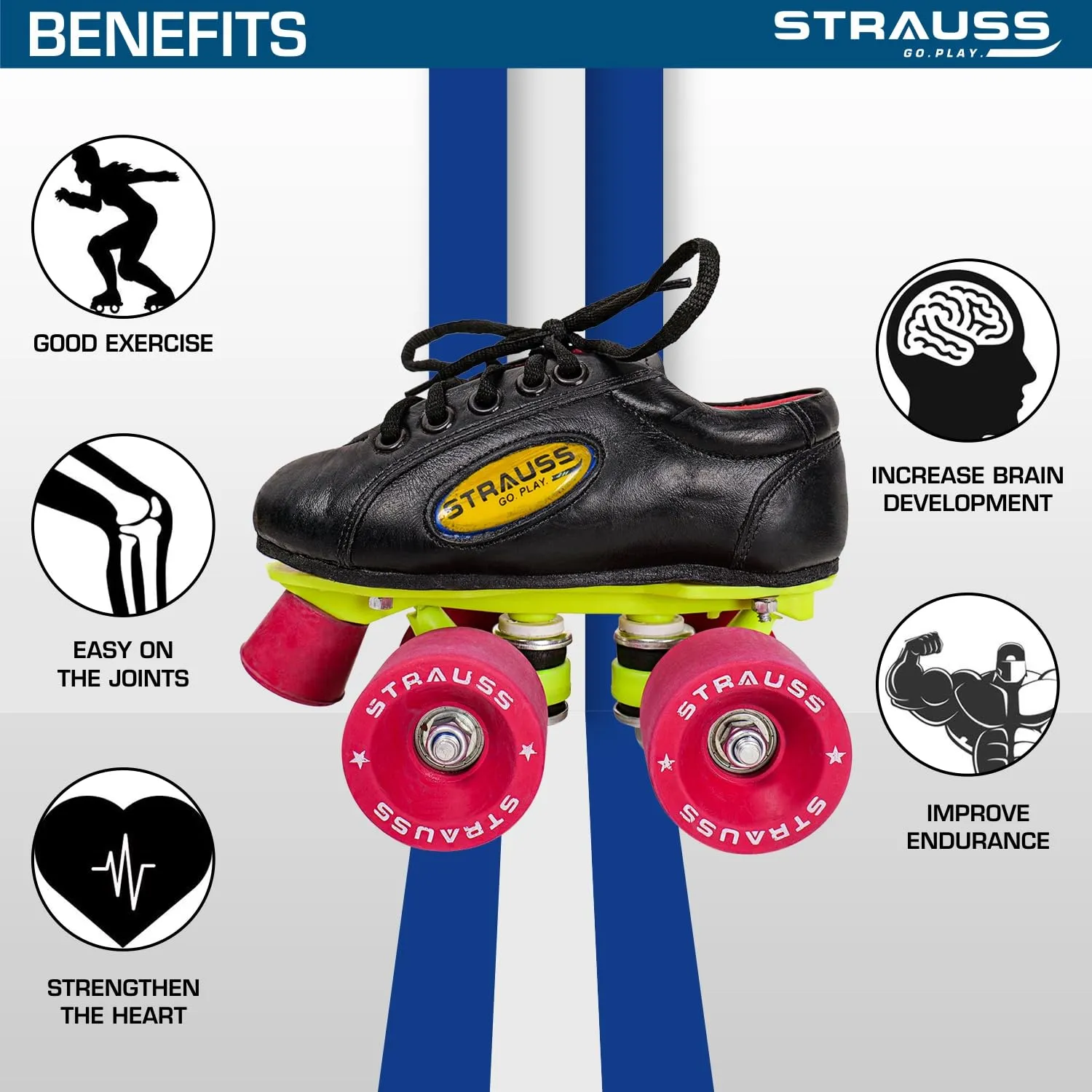 STRAUSS Gripper Skating Shoes | Fixed Body Roller Skates | Shoe Skate With Rubber Wheel |Ideal For Boys, Girls and Kids |Suitable For All Skill Level | Ideal For Junior (13-14 Years) ,Size-6, (Red/Black)