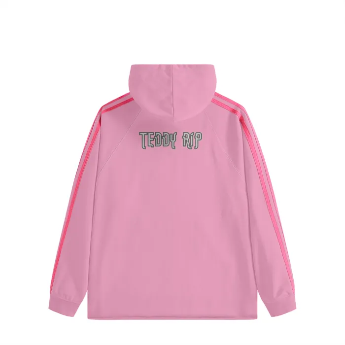 Teddy Rip (Pink)Streetwear Unisex Heavyweight 440G Three Bar Contrast Raglan Hoodie