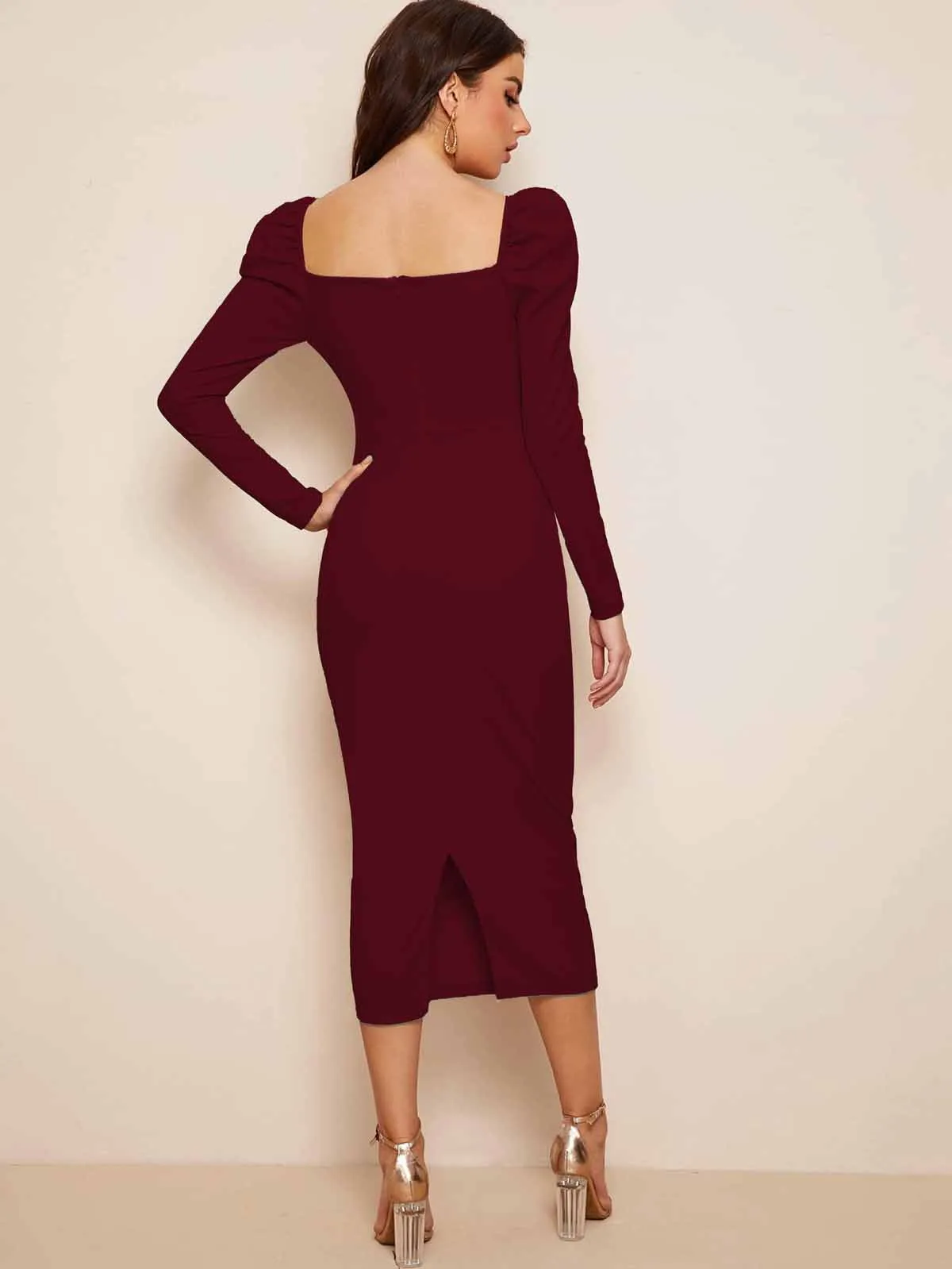 Women Bodycon Maroon wrap dresses full sleeve