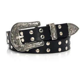 Women's Double Row Studded Rivets PU Leather Belt