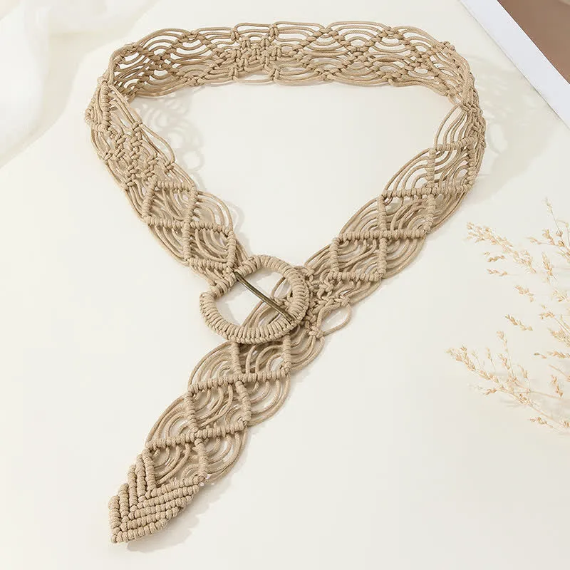 Women's Light Tan Boho Woven Buckle Belt