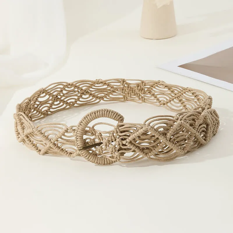 Women's Light Tan Boho Woven Buckle Belt